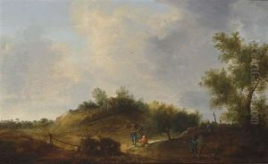 A Dune Landscape With Travellers Resting Near A Road by Cornelis Simonsz van der Schalcke