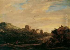 Dunenlandschaft Mit Fernem Torbogen Und Turm