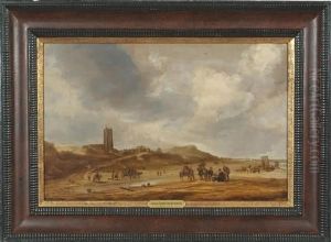 Landscape With Figures And Village by Cornelis Simonsz van der Schalcke