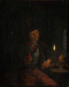 Mann Mit Meerschaumpfeife Und Glas Am Tisch Bei Kerzenlicht
