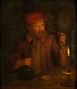 Halbbildnis Eines Mannes Mit Boxbeutel Und Hohem Weinglas by Godfried Schalcken