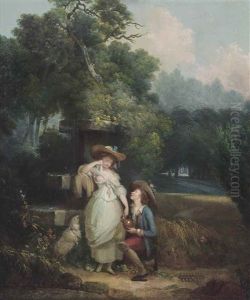 A Shepherd Courting A Shepherdess By A Fountain, With A Sheep, In A Wooded Landscape