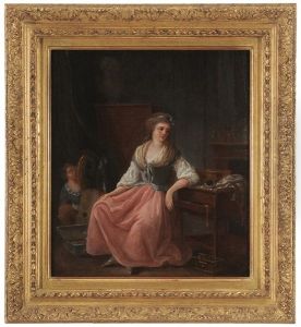 A Young Woman Seated At A Poudreuse (dressing Table)