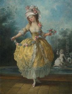 A Young Lady In A Garden, Holding A Garland Of Flowers A Young Lady In A Garden, Holding A Garland Of Flowers