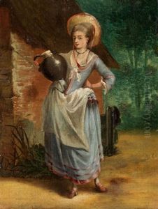 Junge Frau In Blauem Kleid by Jean-Frederic Schall