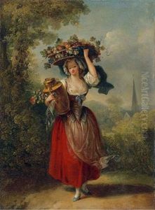 A Peasant Girl Carrying A Basket Of Fruit On Her Head