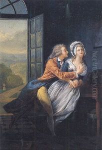 An Amorous Couple In An Interior by Jean-Frederic Schall