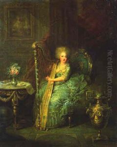 Portrait De Marie-antoinette Jouant De La Harpe by Jean-Frederic Schall