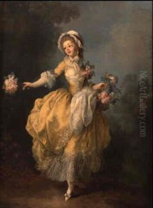 Bouquetiere Dansant, A La Robe Jaune, Le Corsage Orne De Roses by Jean-Frederic Schall