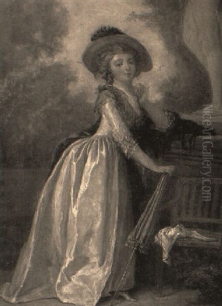 A Lady With A Parasol Standing By A Statue - view 1