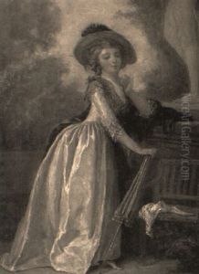 A Lady With A Parasol Standing By A Statue A Lady With A Parasol Standing By A Statue