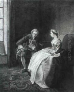 Gentleman Reading To A Lady In An Interior by Jean-Frederic Schall