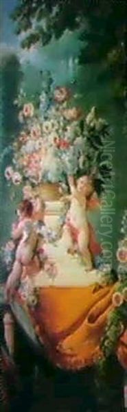 Putti With Omnumental Flower Arrangements - view 1