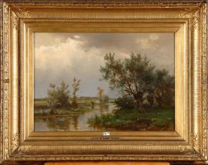 Vaches Au Bord De L'eau by Edmond De Schampheleer