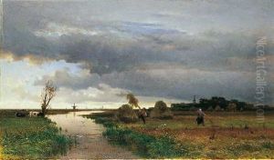 Landschaft Mit Bauern Bei Der Heuernte