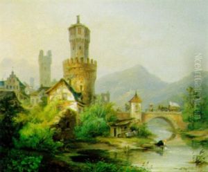 Stadtchen Am Flussufer Mit Reicher, Figurlicher Staffage Stadtchen Am Flussufer Mit Reicher, Figurlicher Staffage