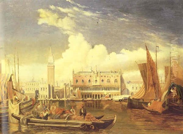Kanalparti Fra Venedig Med Dogepaladset Og Marcuspladsen - view 1