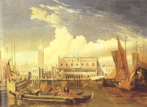 Kanalparti Fra Venedig Med Dogepaladset Og Marcuspladsen Kanalparti Fra Venedig Med Dogepaladset Og Marcuspladsen
