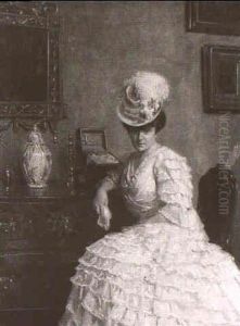 Junge Dame Im Salon, Vor Einer Barockkommode Sitzend by Victor Scharf