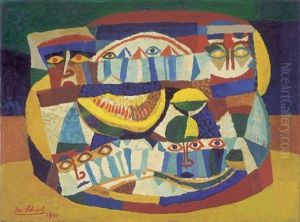 Stilleben Mit Masken Und Fruchten by Josef Scharl