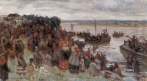 Mobilmachung Wahrend Des Russisch-japanischen Krieges, Am Flus Mesen In Nordrusland by Nikolaj Iossifowitsch Schatiloff