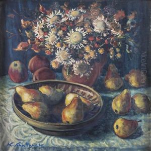 Stillleben Mit Bergdisteln Und Obst by Karl Schattanek