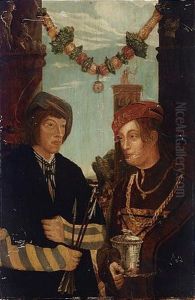 A Double Portrait Of A Couple As St. Sebastian And St. Barbara by Hans Leonhard Schaeufelein