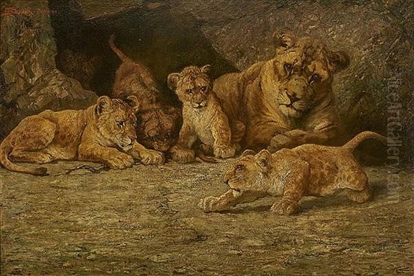 A Lioness And Her Cubs - view 1