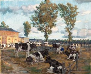 Milking Cows In Mecklenburg by Ferdinand Schebek