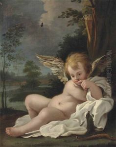 Cupid Reclining In A Landscape by Bartolomeo Schedoni