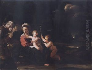 The Rest On The Flight Into Egypt In A Moonlit Landscape by Bartolomeo Schedoni