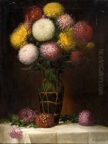 Chrysanthemen In Gruner Vase - view 1