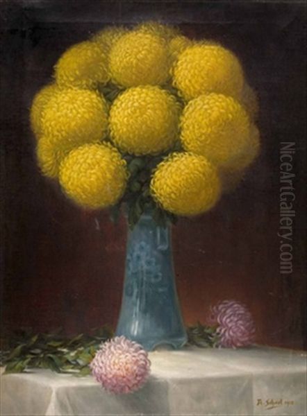 Chrysanthemen In Blauer Vase - view 1
