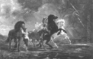 Vor Einem Gewitter Scheuende Pferde by Flores Scheel
