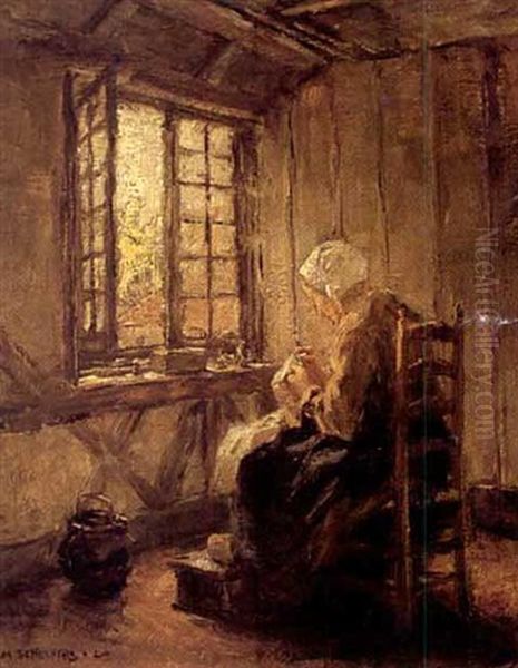 Old Lady Sewing - view 1