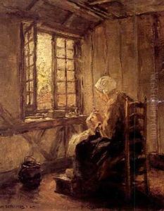 Old Lady Sewing by Malvina (Coburn) Scheepers