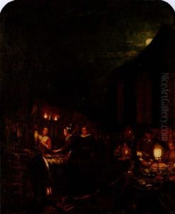 Torghandel I Nattbelysning by Andries Scheerboom