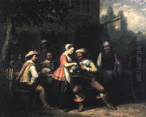 Outdoor Tavern Scene With Merrymakers by Andries Scheerboom