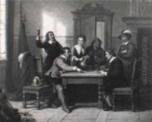 Binnenhuis Met Kaartende En Drinkende Musketiers