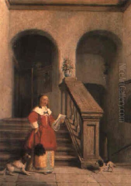 Cavalier With An Artist Sketching In An Interior - view 1
