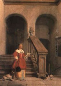 Cavalier With An Artist Sketching In An Interior by Hendricus Johannes Scheeres