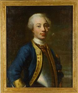 Portratt Forestallande Generalmajor Cornelius Loos Ikladd Brostharnesk Med Forgyllda Beslag Och Bla Uniformsrock Med Gul Krage, Gula Uppslag Och Forgyllda Knappar, Guldgalonerad Trikorn Under Vanster Arm - Midjebild