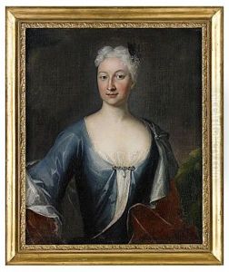 Portratt Av Kammarherre Adelsmannen Hans Hierta Ikladd Rustning Behangd Med Svardsorden Och Palsbramad Mantel Samt Hans Maka Friherrinnan Catharina Cederstrom Ikladd Bla Klanning Och Rod Mantel (pair)