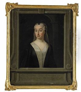 Portratt Forestallande Friherrinnan Kanonissa Johanna Catharina (jane) Hamilton Af Hageby, Ikladd Svartvitt Stiftdamsdrakt Med Vit Sloja Avbildad I Arkitektonisk Trompe L'oeil Omfattning