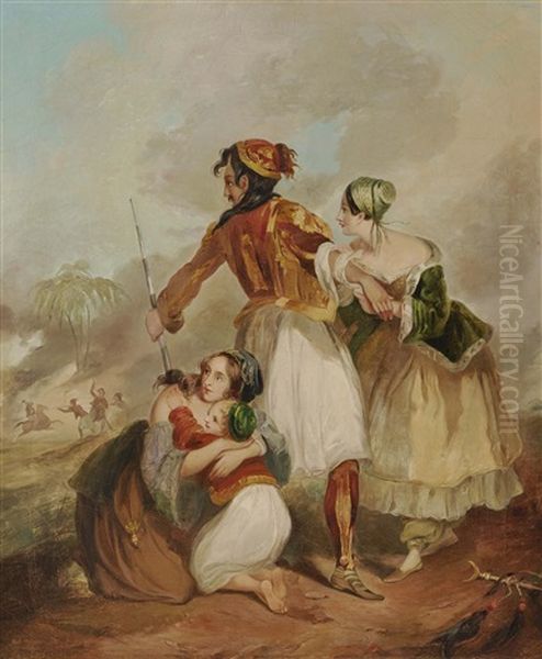 Greek Freedom Fighter With Two Young Women And A Child - view 1