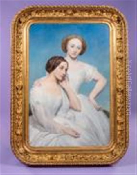 Portrait De Deux Jeunes Filles En Robes Blanches - view 1