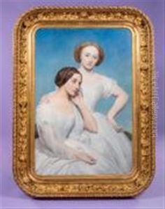 Portrait De Deux Jeunes Filles En Robes Blanches by Ary Scheffer
