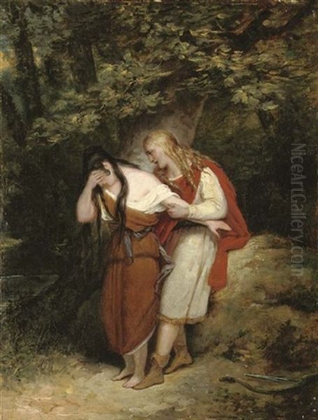 Two Figures In Woodland - view 1