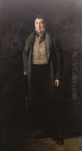 Portrait Of General Lafayette In A Great Coat Over A Stripped Waistcoat, Holding A Hat And A Stick by Ary Scheffer