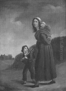 Eine Junge Bauerin Mit Ihren Kindern Auf Dem Weg Ins Dorf by Ary Scheffer